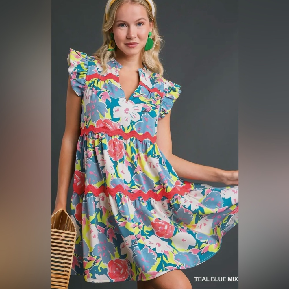 Floral Ruffle Sleeve Dress